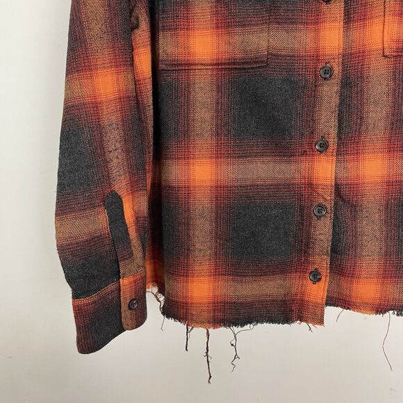 Old Navy Taylor Swift Evermore Boyfriend Shirt XS *Cropped* Orange Black Plaid O - Picture 6 of 11